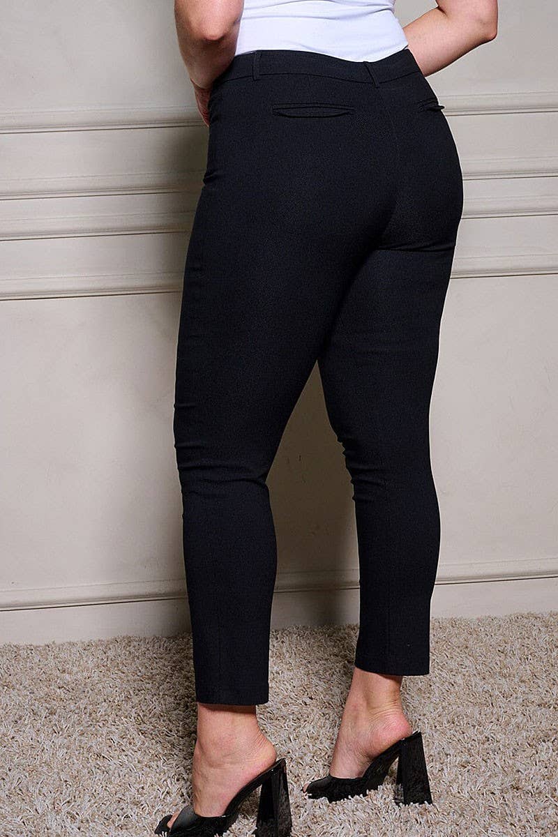 PLUS SIZE BUTTON CLOSURE POCKETS SKINNY LEG PANTS