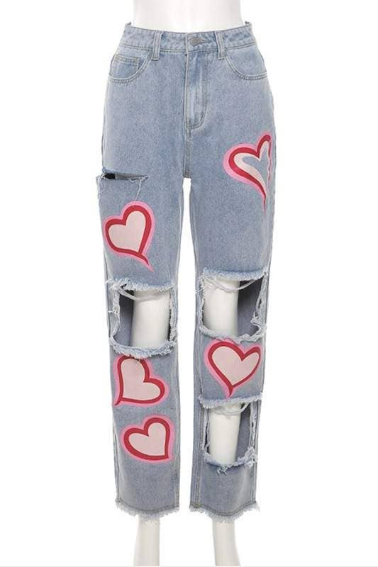Heart cutout ripped denim jeans