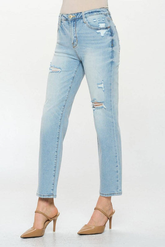 Light Wash - High Rise Slim Straight Jeans