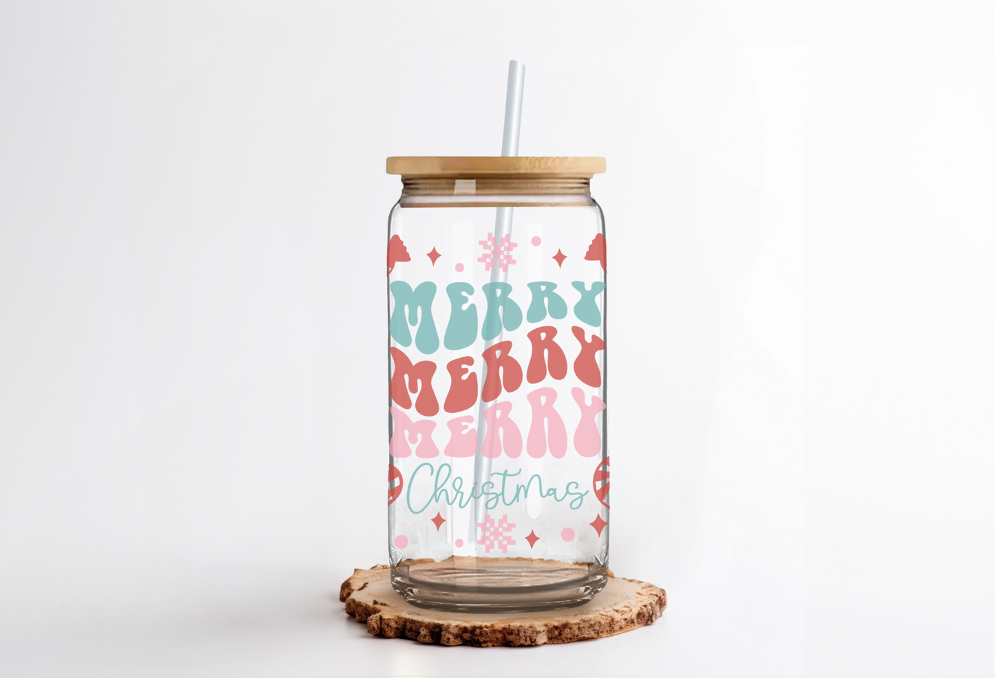 Merry Christmas can glass