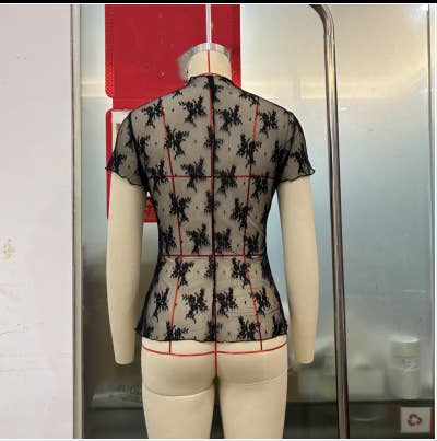 Sheer Mesh Lace Short Sleeve Top