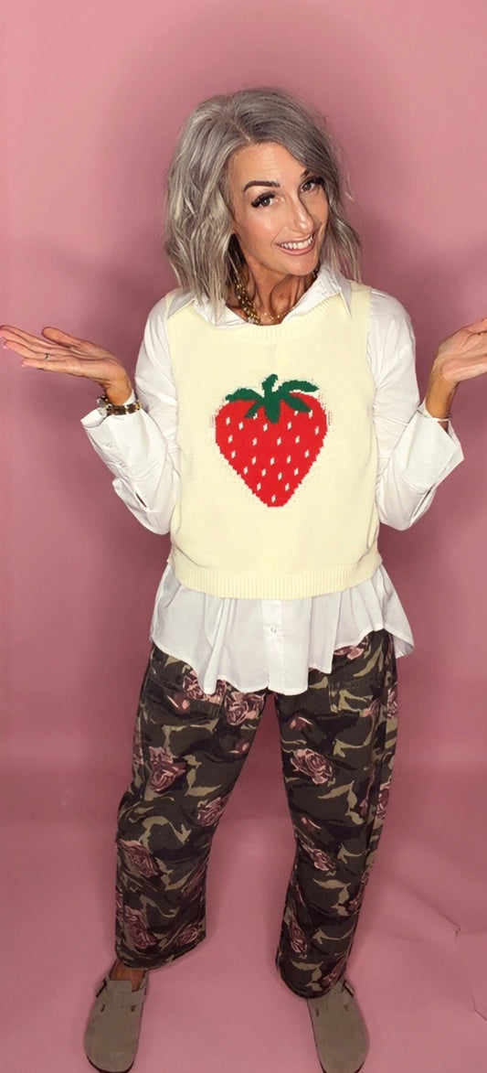 Strawberry Sleeveless Knit Top