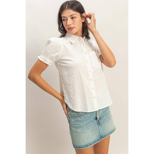 Button-Up Puff Short Sleeve Shirt
