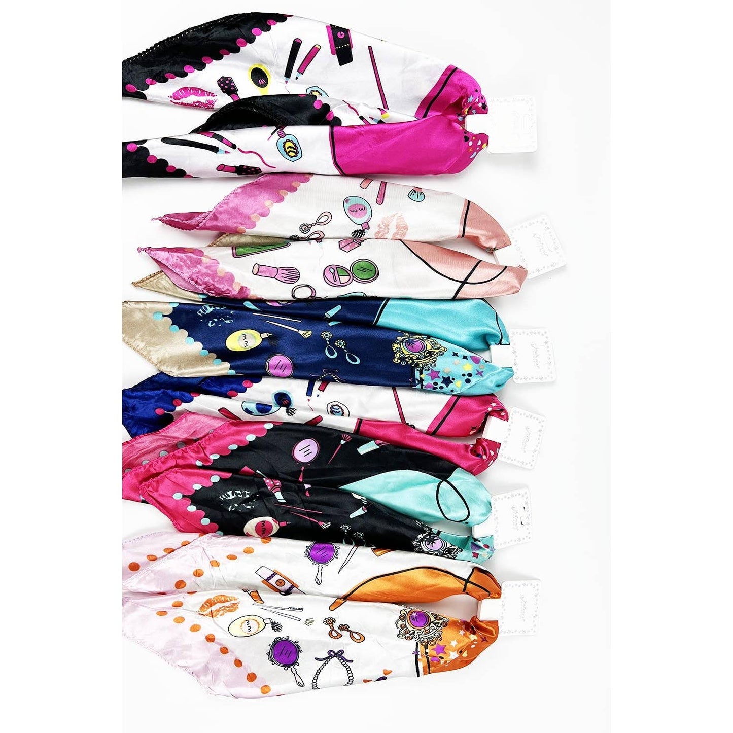MAKEUP BEAUTY THEME PRINT SQUARE SATIN SCARF