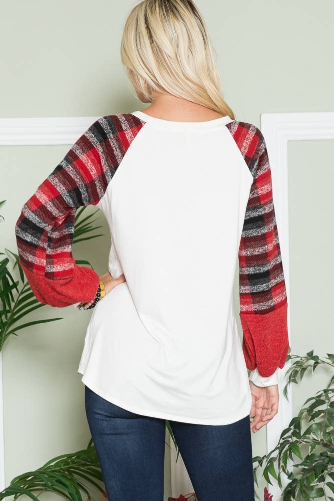 IVORY RED LONG SLEEVE TOP