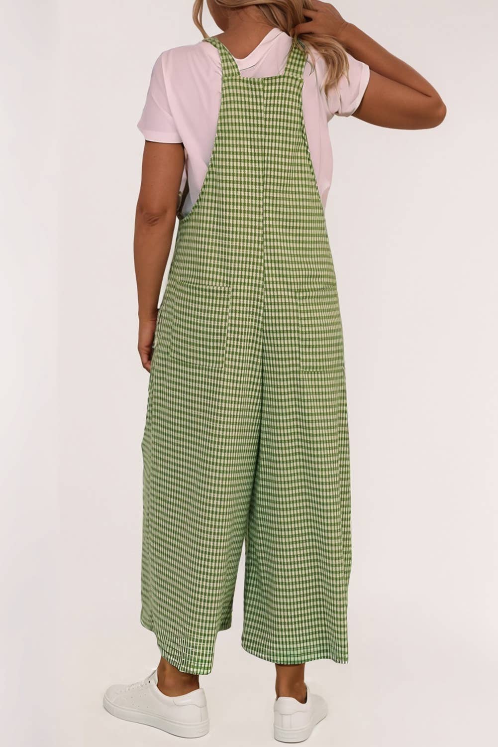 Gingham Wide Leg Loose Overall with Pockets