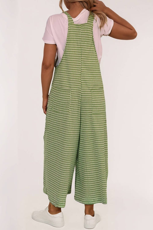 Gingham Wide Leg Loose Overall with Pockets
