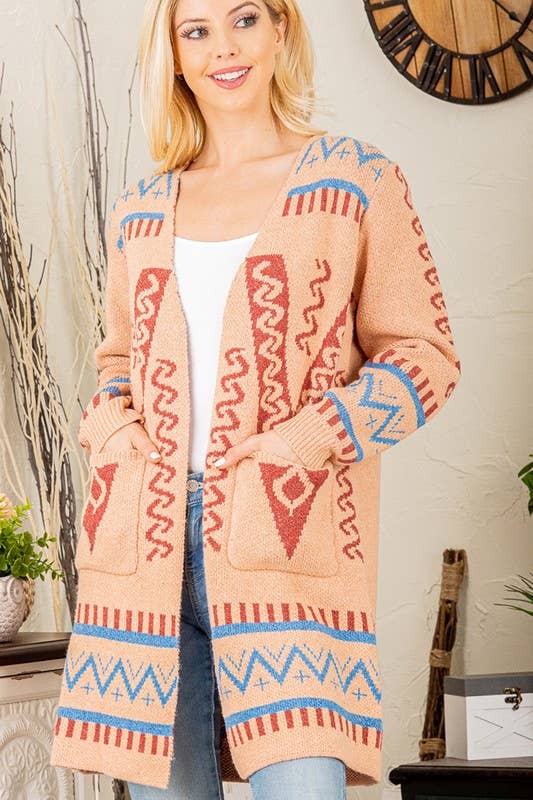 MULTI PRINT OPEN SWEATER CARDIGAN