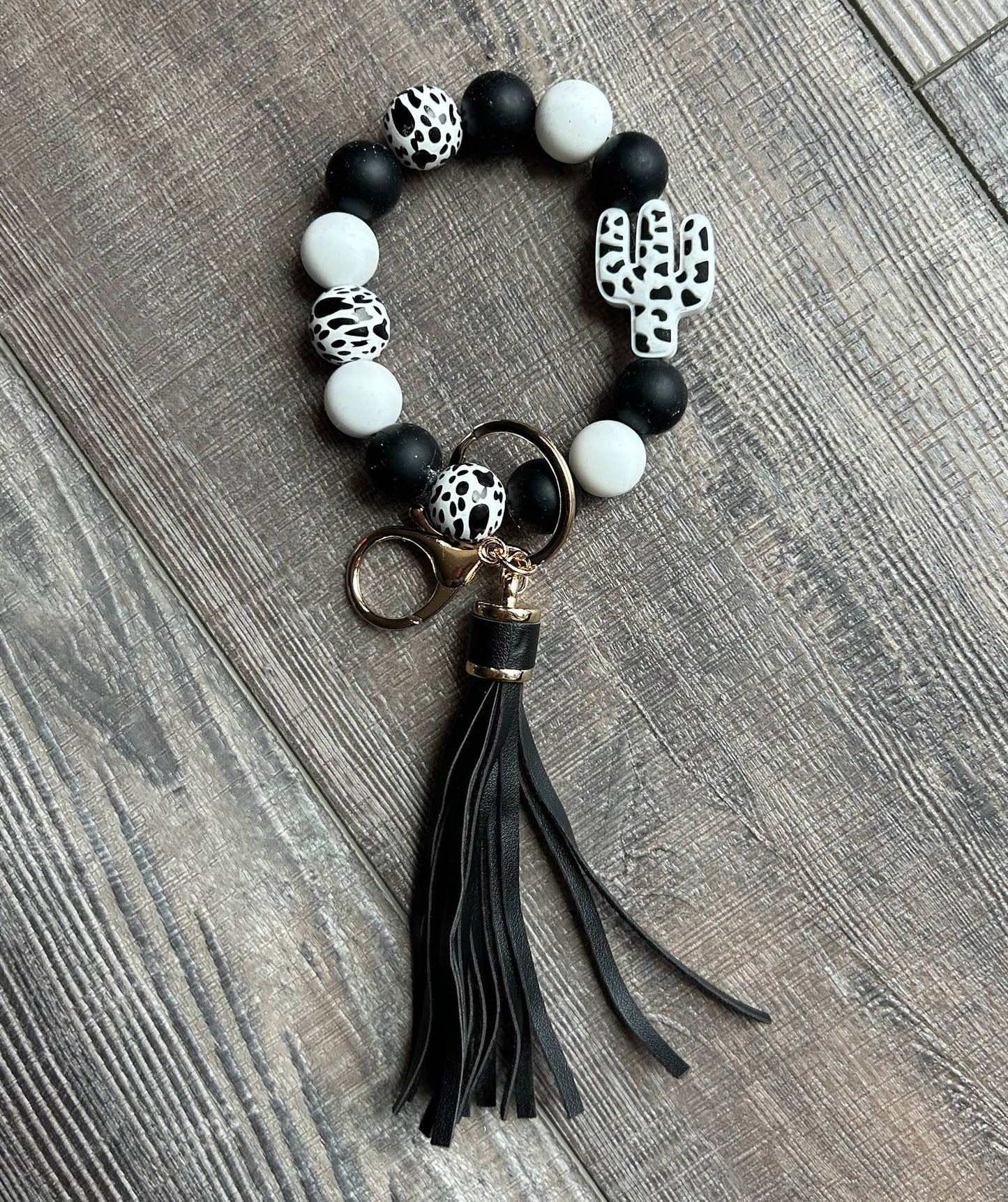 Western Cactus Wristlet Keychain with Tassel