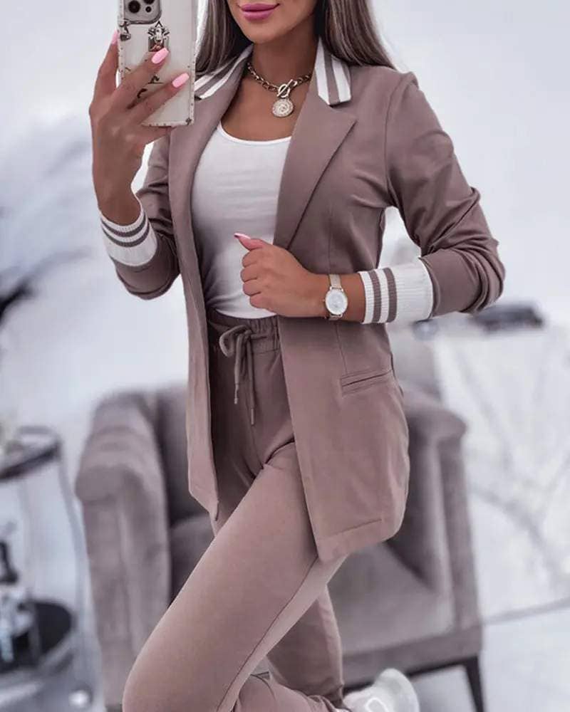 Notched collar blazer coat drawstring pants set