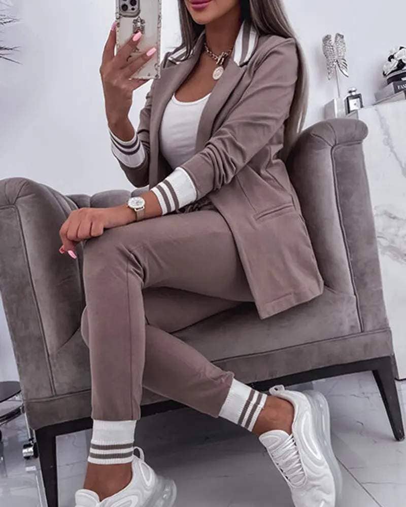 Notched collar blazer coat drawstring pants set