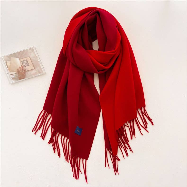 Solid color scarf Double-sided two-color tassel shawl scarf