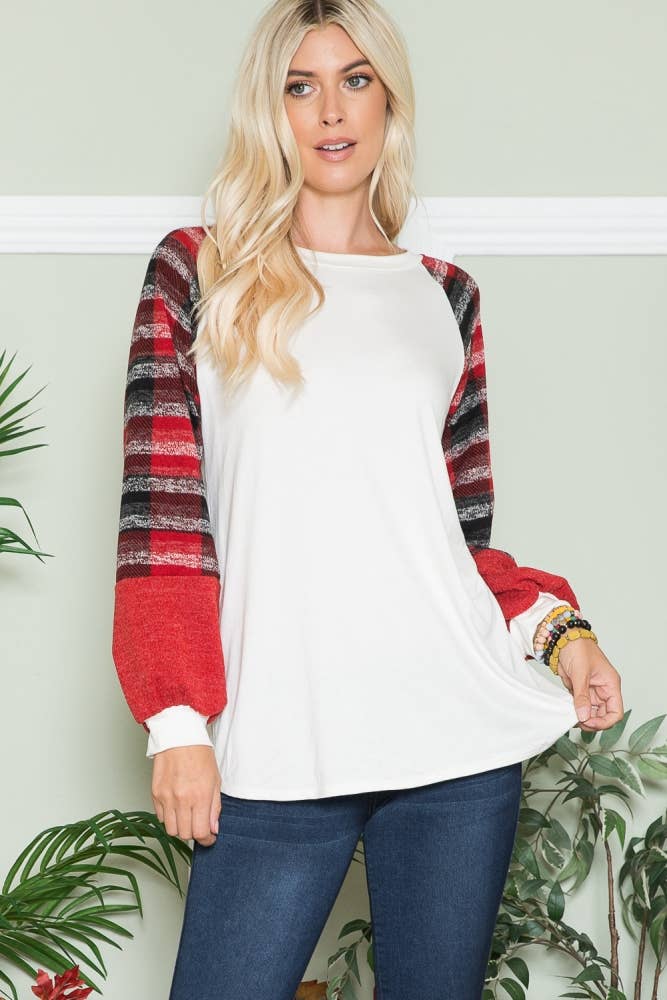 IVORY RED LONG SLEEVE TOP