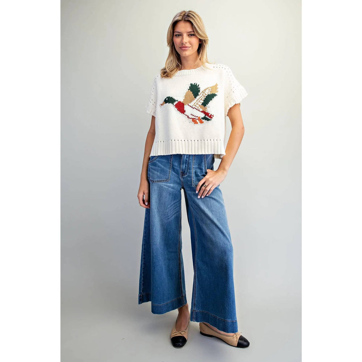 Duck Graphic Short Sleeve Sweater Top