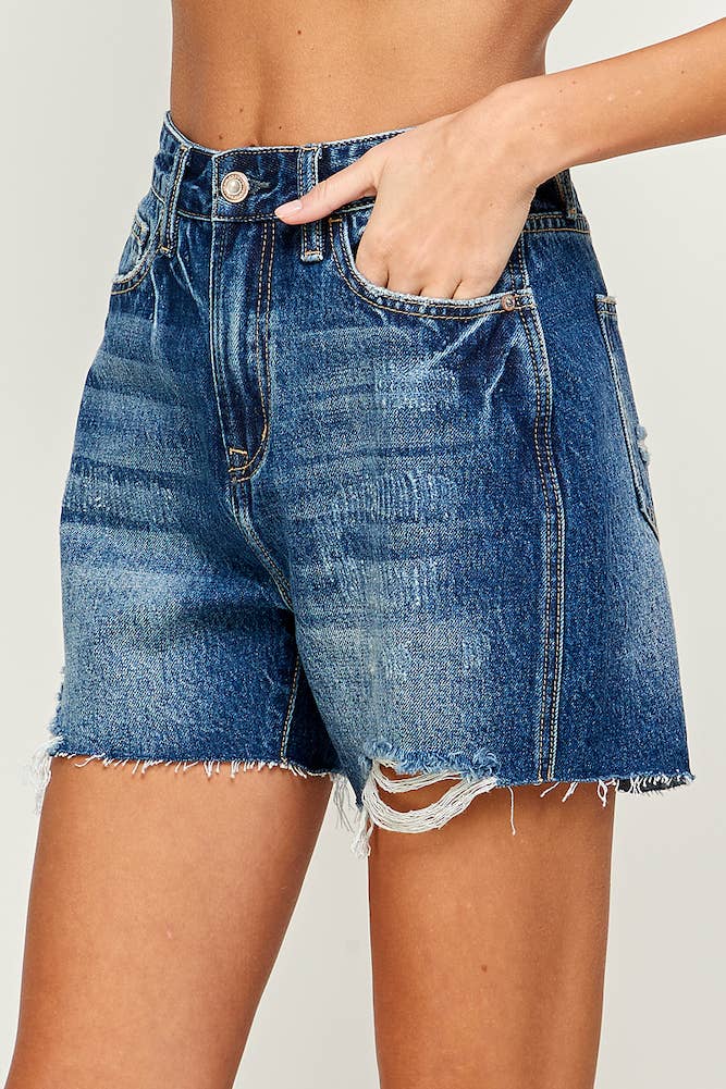 Dark Wash - High Rise Denim Shorts