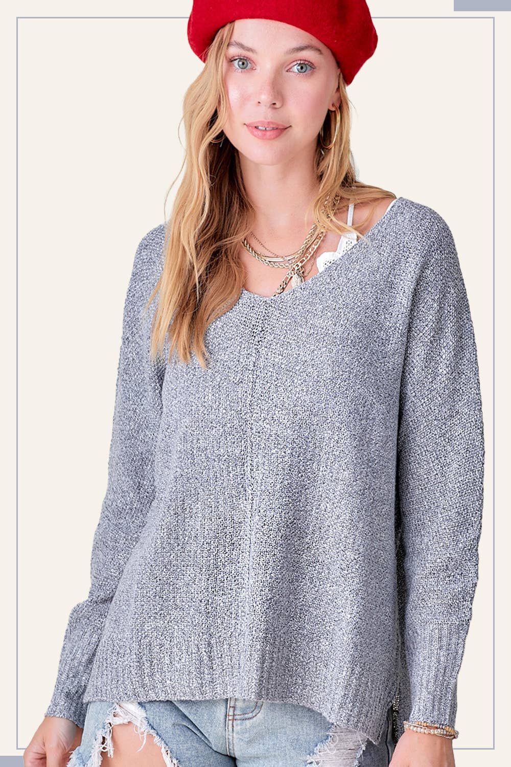 Soft Lightweight Loose Fit Textured Pullover Sweater