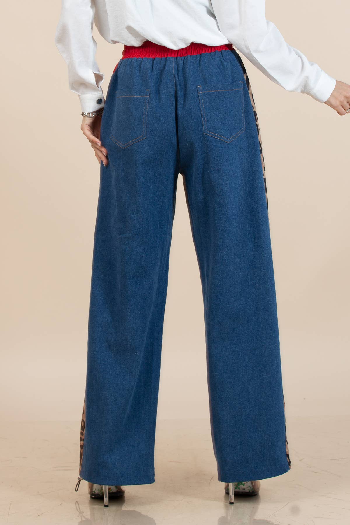 High Waist Animal Print Striped Wide Pants