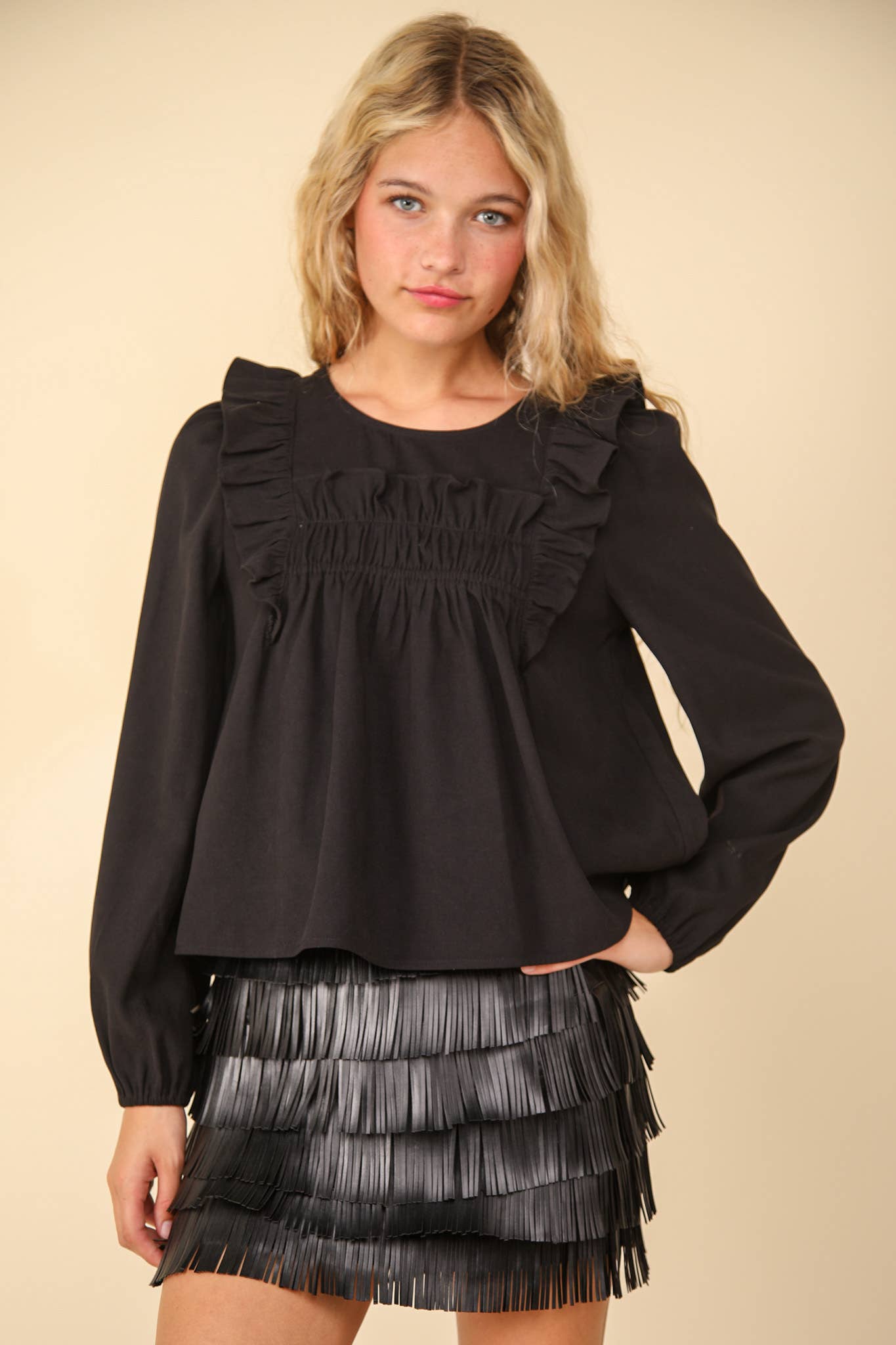 Casual Ruffle Shoulder Woven Blouse Top