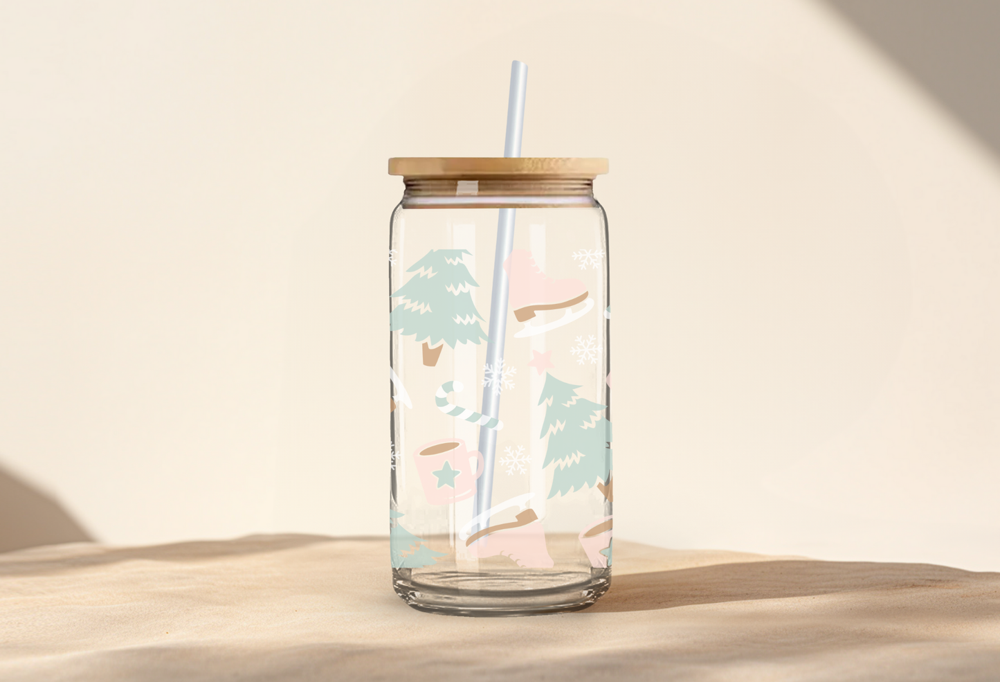 16 Oz Glass Can- Winter Themed Cup, Gifts for Her