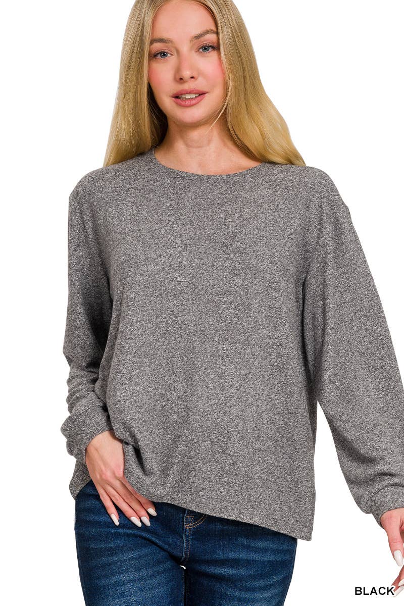 Brushed Round Neck Long Sleeve Tee