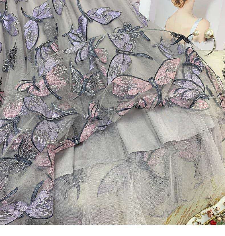 Sequined Dragonfly Embroidery Mesh Tulle Skirts SK194
