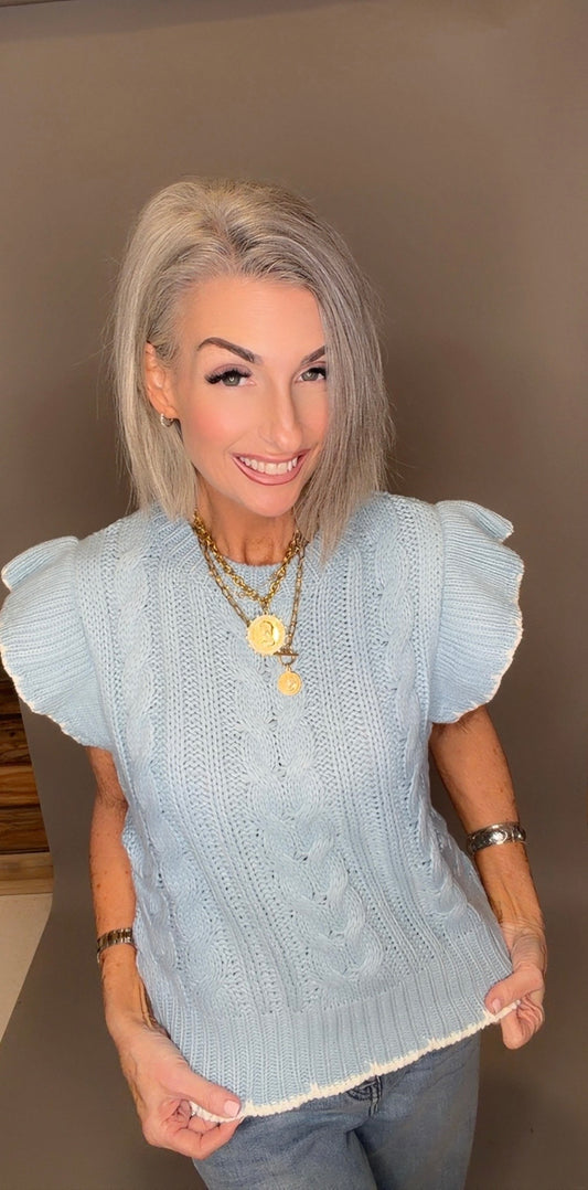 Cable Knit Ruffle Sleeve Sweater