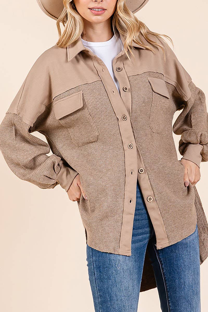 WAFFLE KNIT CONTRAST SHIRT JACKET
