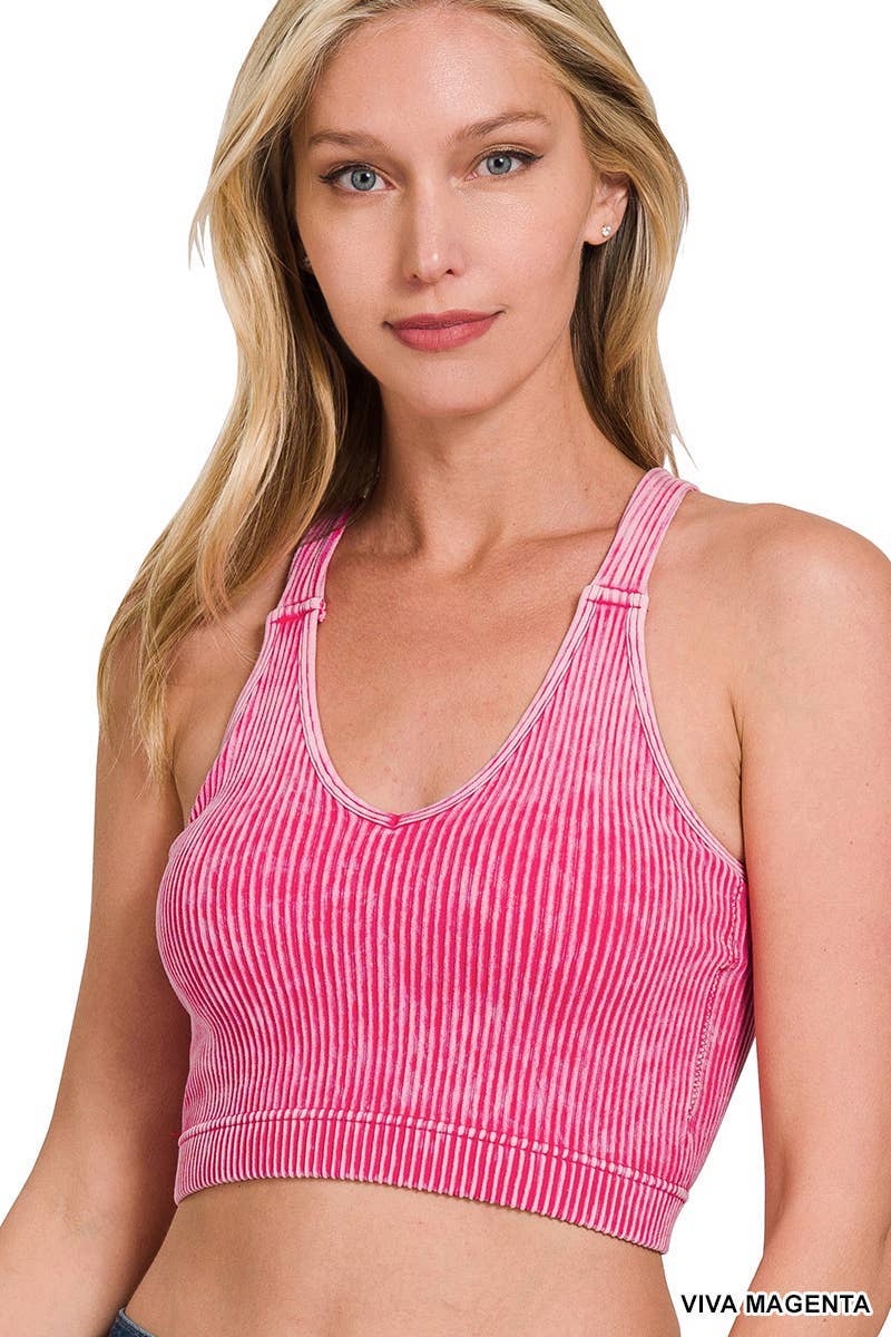 Washed Ribbed Cropped Seamless Bra Padded Tank Top