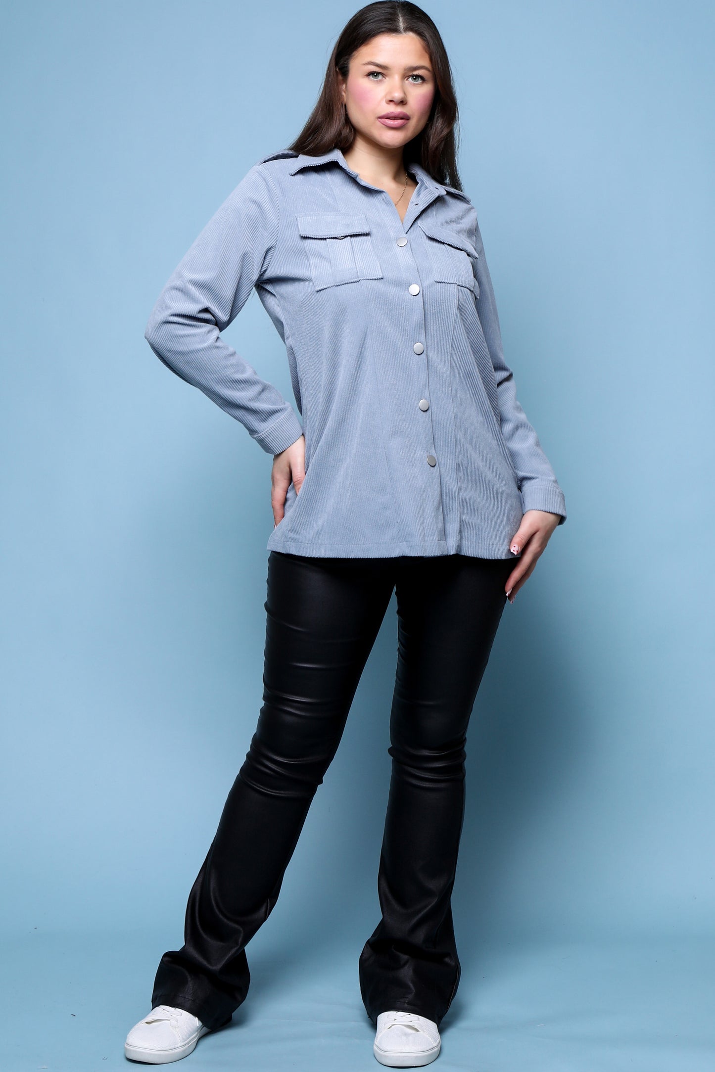 Oversized cotton waffle shacket