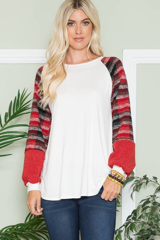 IVORY RED LONG SLEEVE TOP