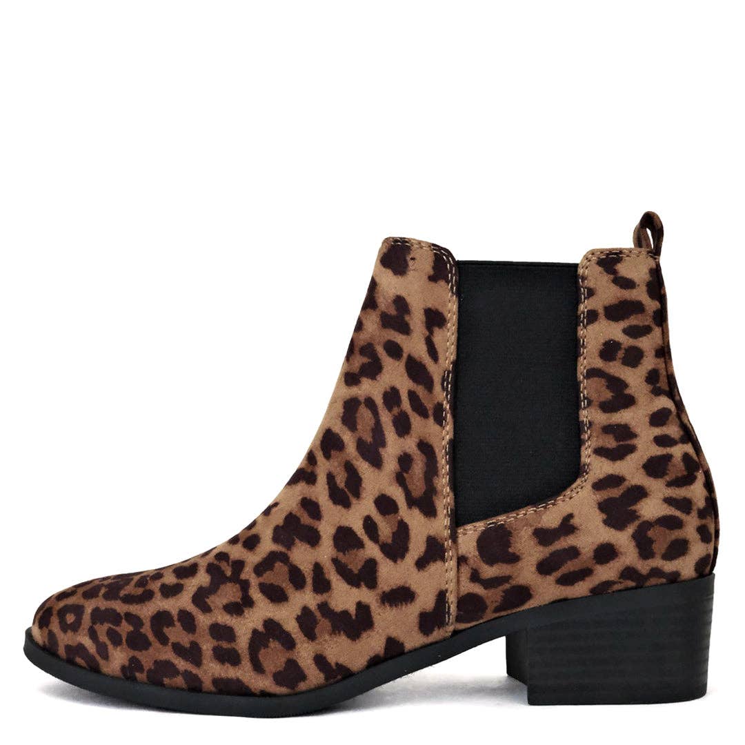 Soda Women Block Heel Leopard Elastic Shaft Chelsea Booties