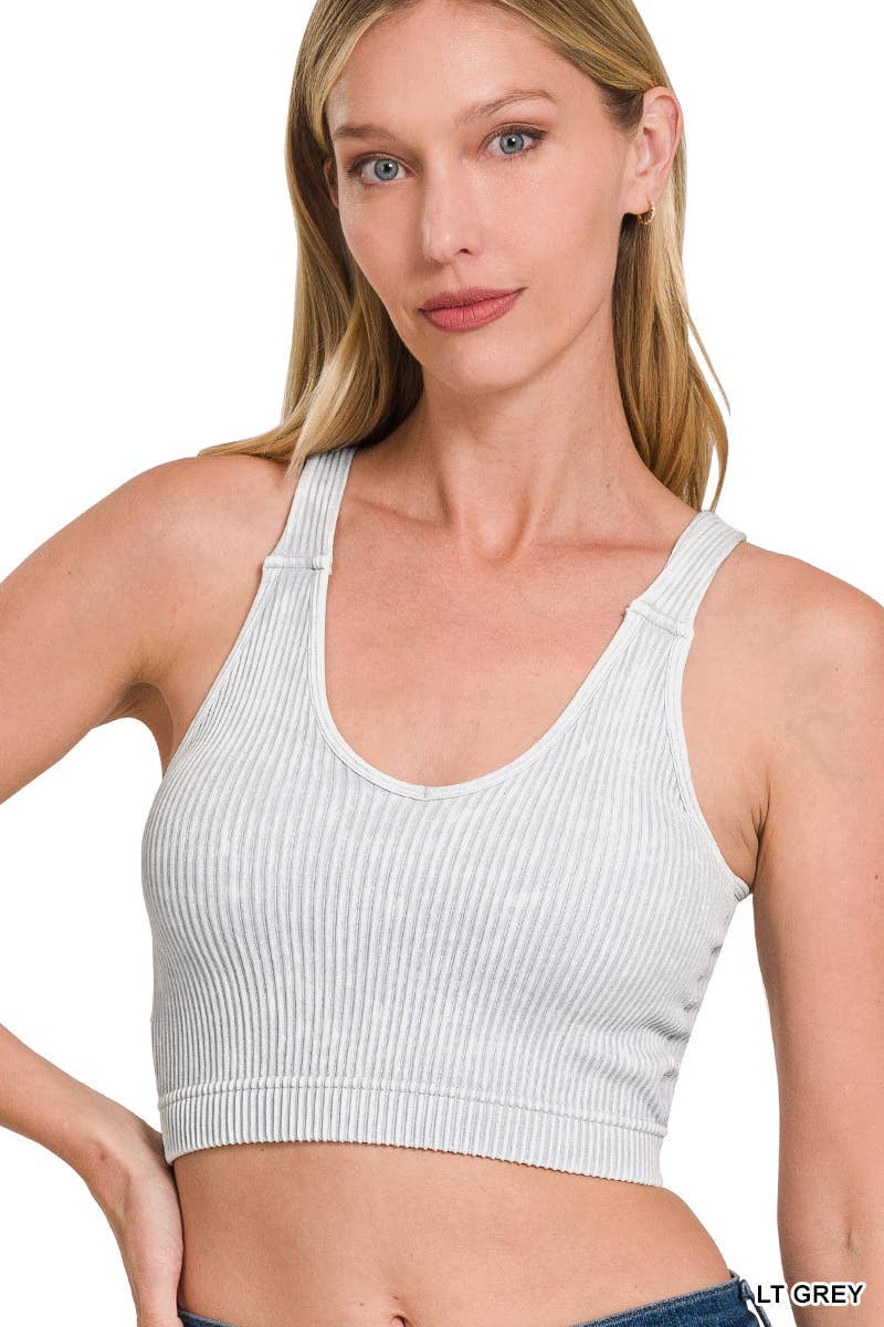 Washed Ribbed Cropped Seamless Bra Padded Tank Top