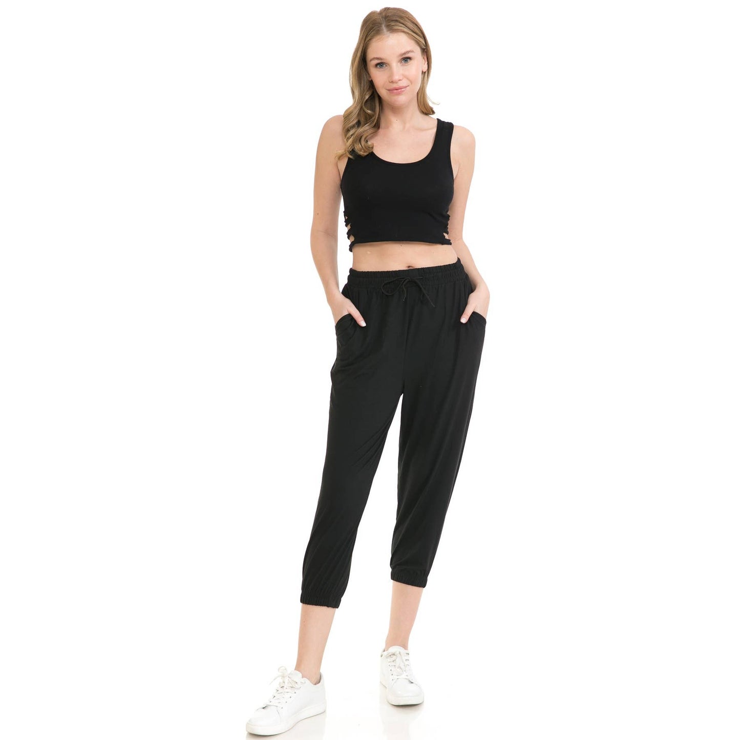 Buttery Soft Solid Capri Joggers with Drawstring