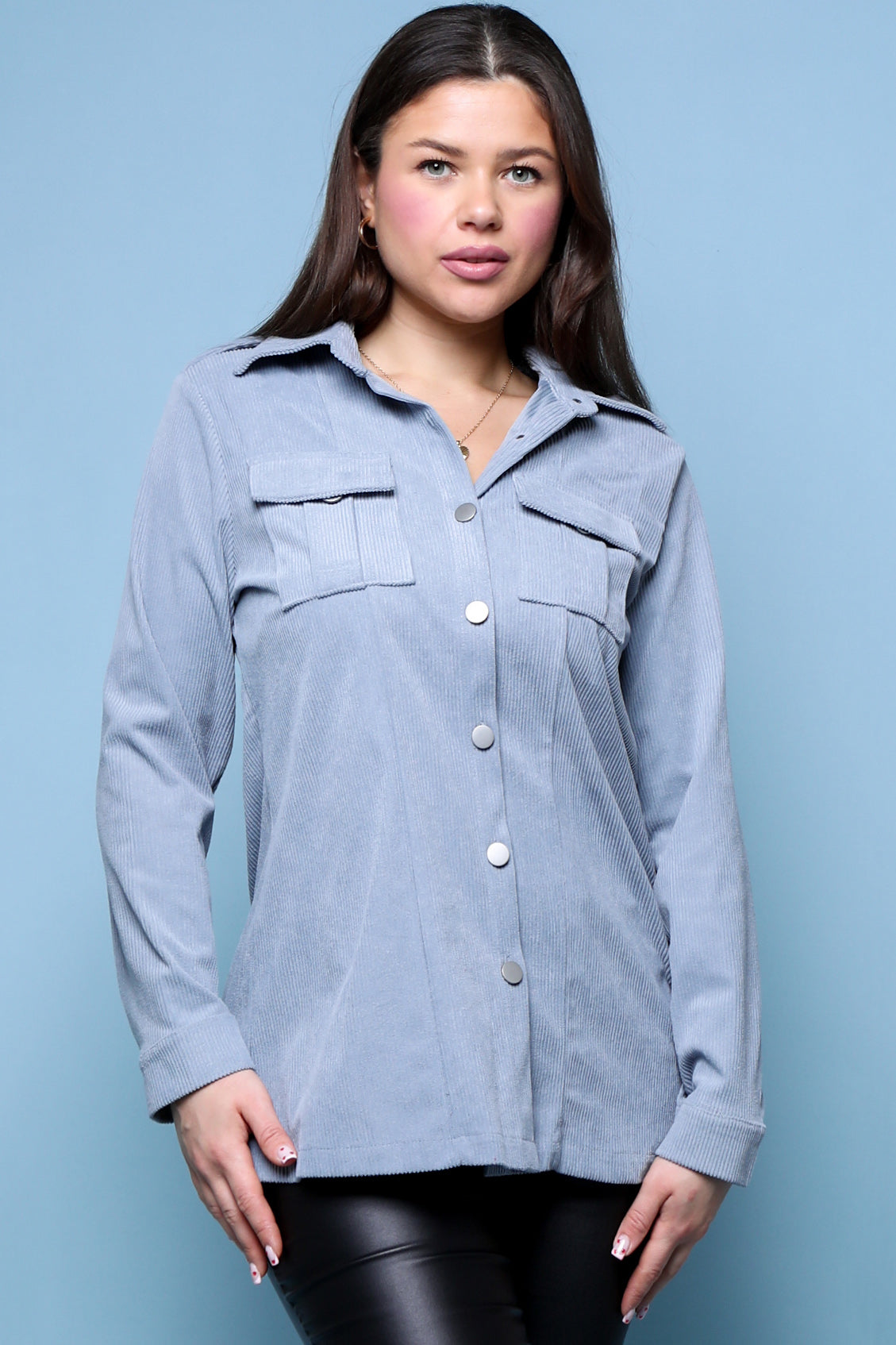 Oversized cotton waffle shacket