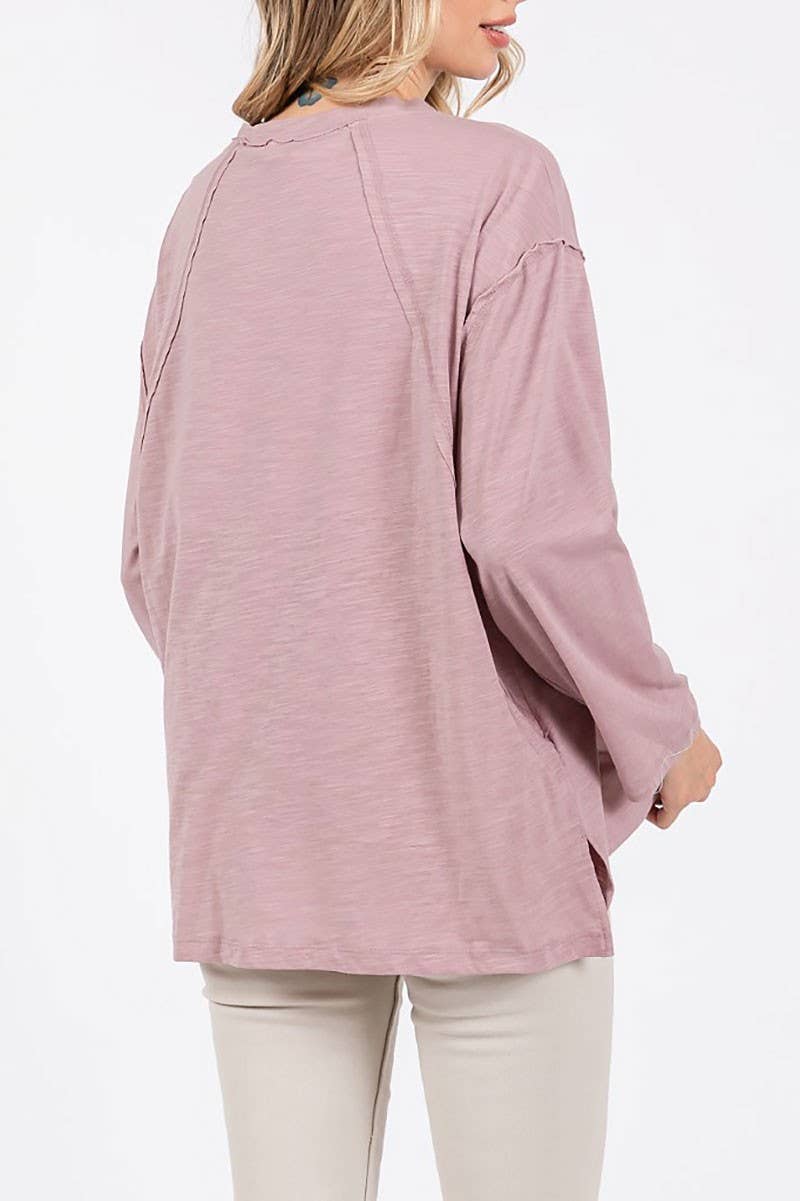 PLUS SIZE V NECK LONG SLEEVE TEXTURED TUNIC TOP