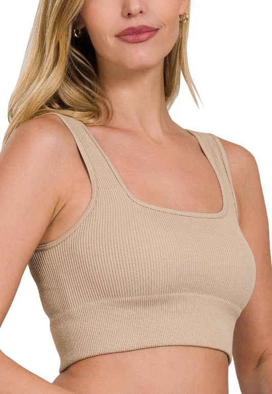 Ribbed Square Neck Cropped Tank Top