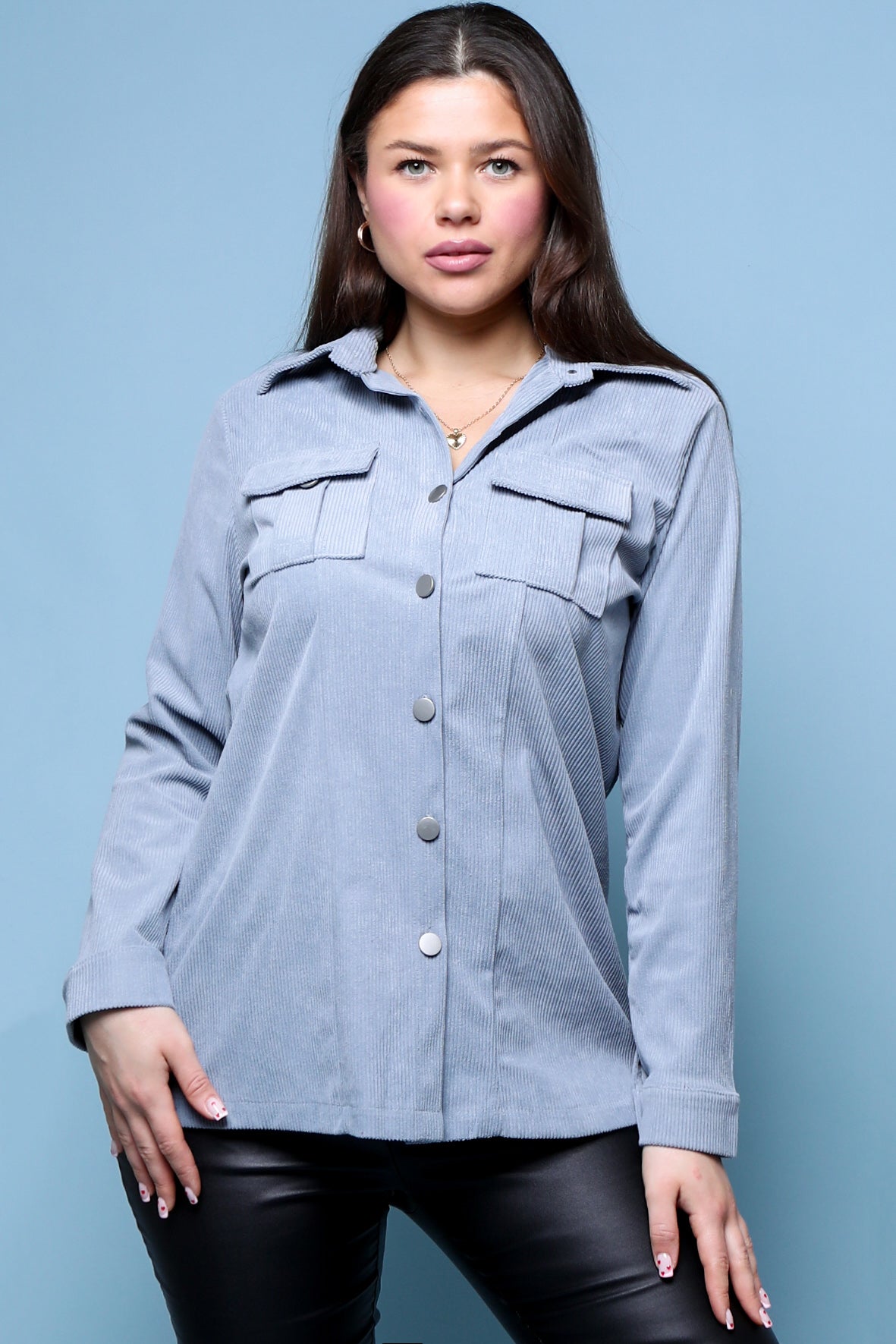 Oversized cotton waffle shacket