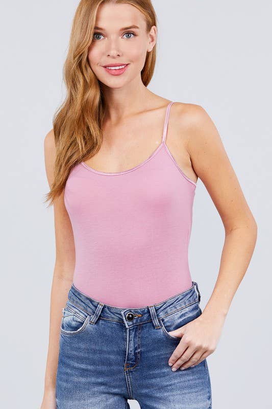 Solid Cami Bodysuit with Adjustable Spaghetti Straps