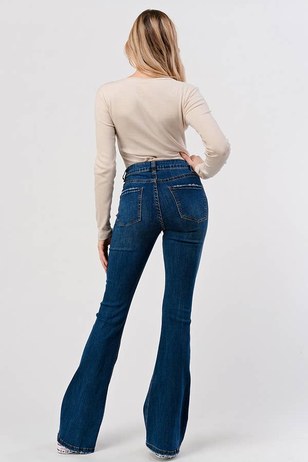 Dark Wash - Mid Rise Classic Flare Jeans