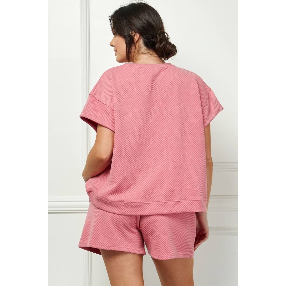 Plus Size Patterned French Terry Short Sleeve Top