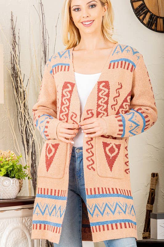MULTI PRINT OPEN SWEATER CARDIGAN