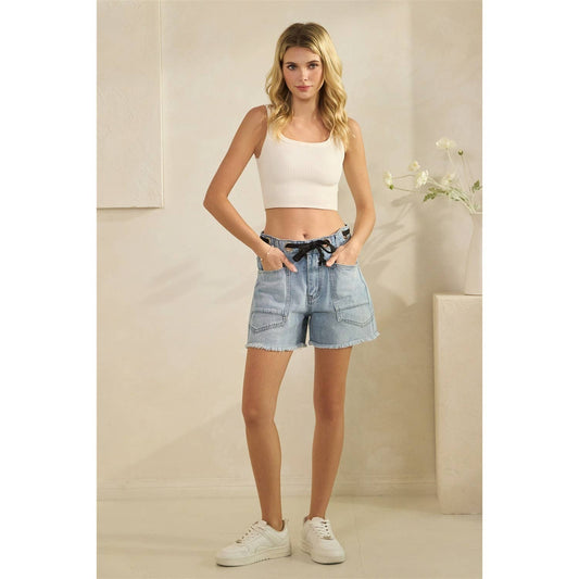 Denim Shorts with Drawcord Waist Detail