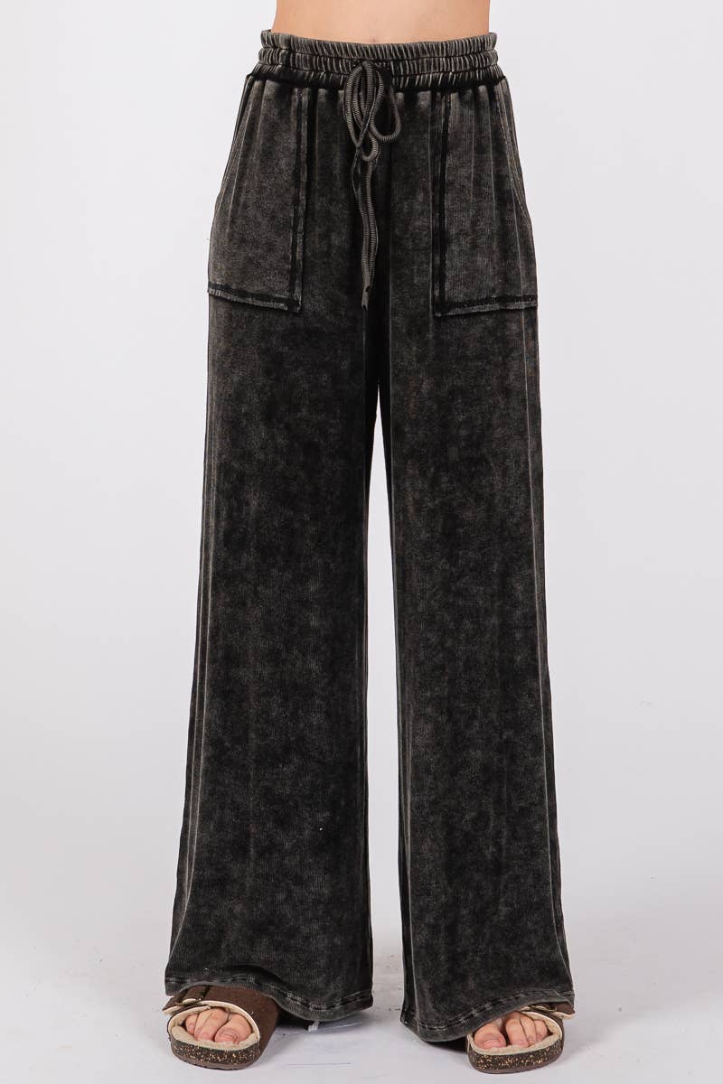 MINERAL WASHED TOP AND PANTS RIB SETS