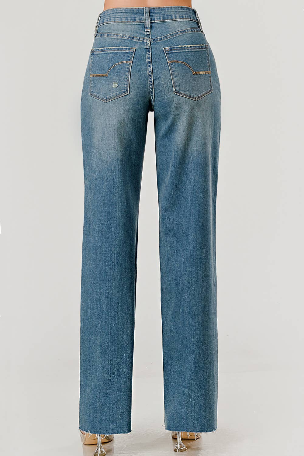 Medium Wash - Distressed Raw Hem Skater Jeans