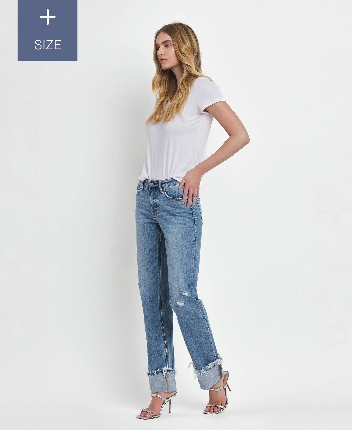 PLUS SIZE TUMMY CONTROL MID RISE CUFFED STRAIGHT LV1504-P