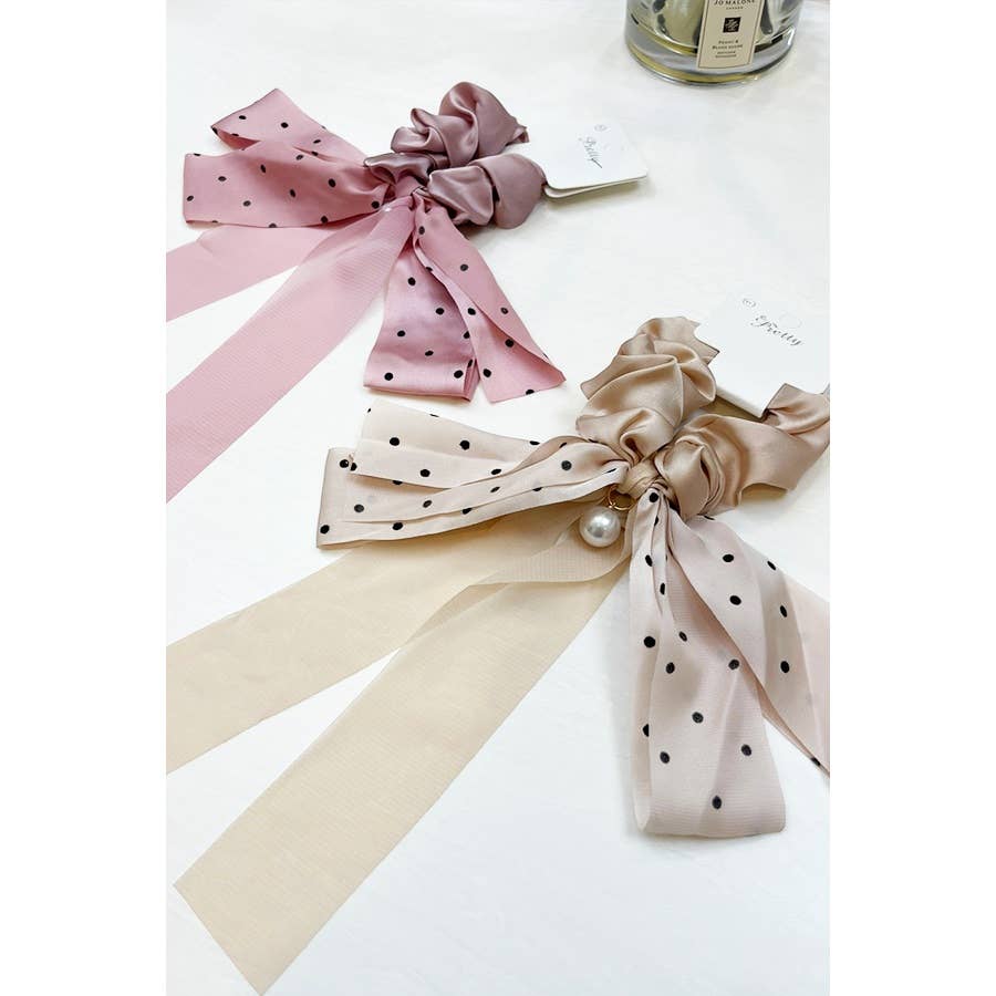 Polkadot Mix Satin Ponytail Bow Hair Scrunchies