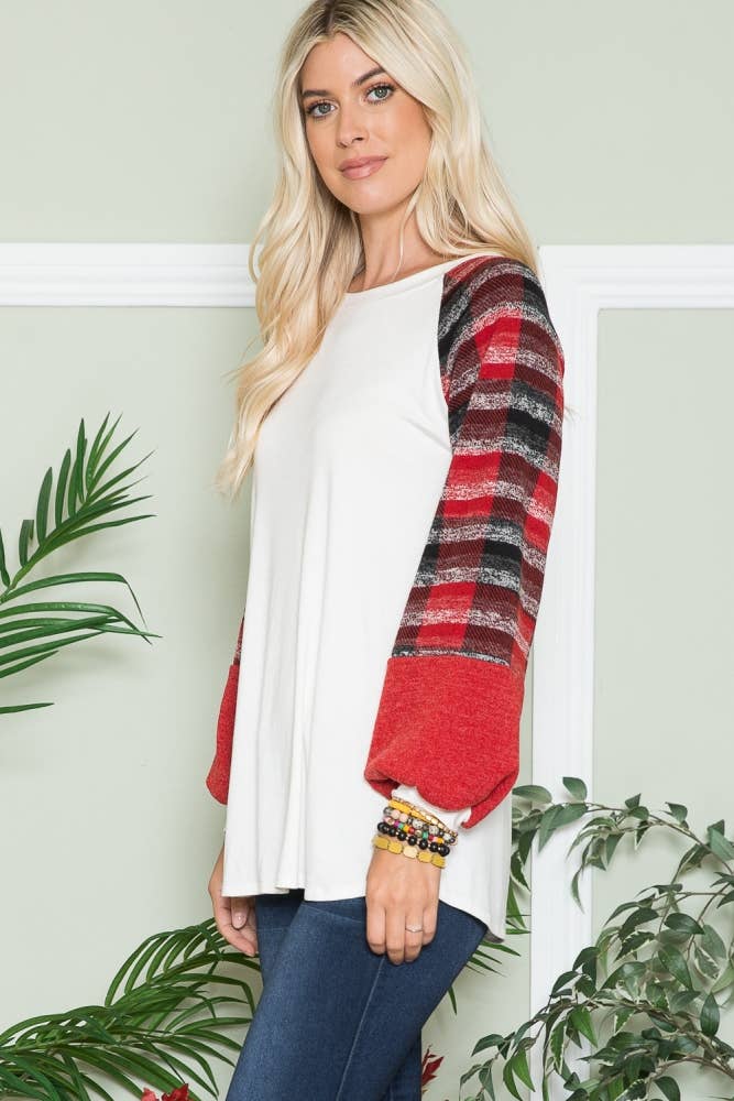 IVORY RED LONG SLEEVE TOP