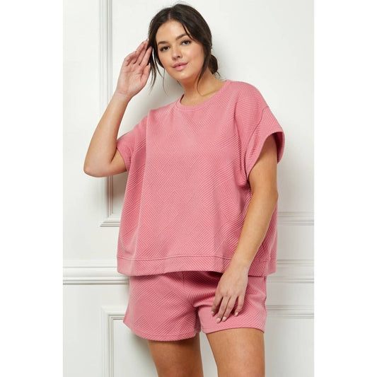 Plus Size Patterned French Terry Short Sleeve Top