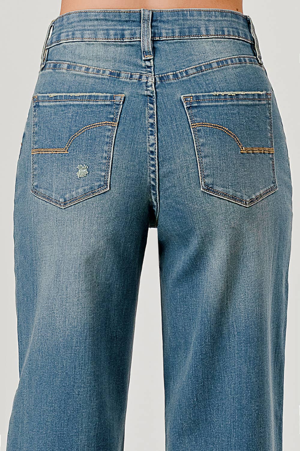 Medium Wash - Distressed Raw Hem Skater Jeans