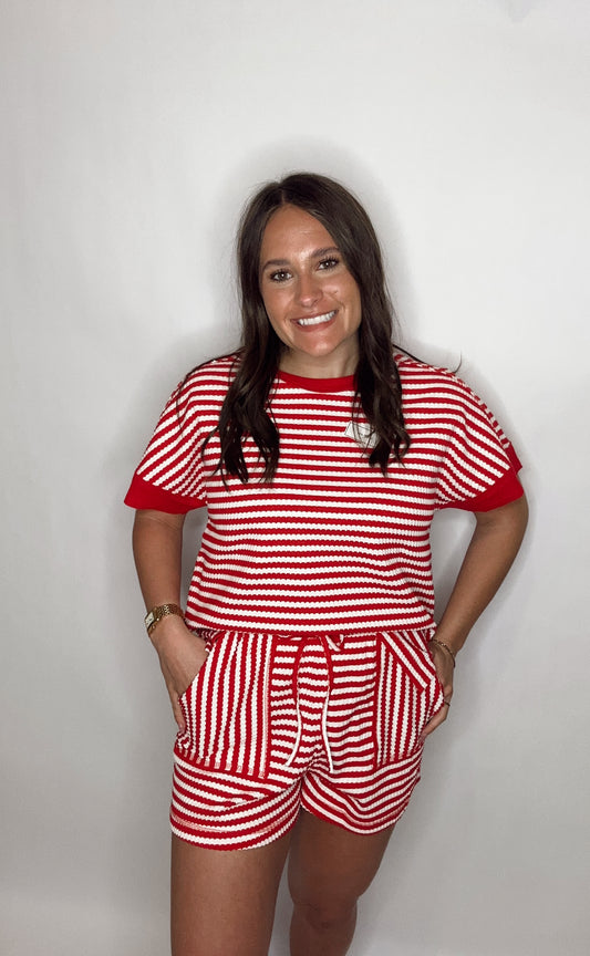 Striped Comfy Knit Top & Shorts Set